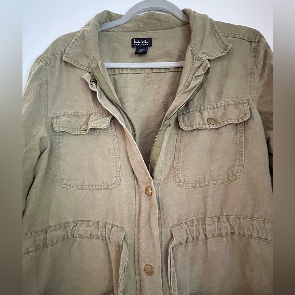 Nicole Miller Military Green Utility Zip Up and Snap Jacket. - Picture 4 of 6